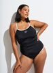 Sportbadpak met contrastbies en gekruiste bandjes, Zwart, Model image number 0