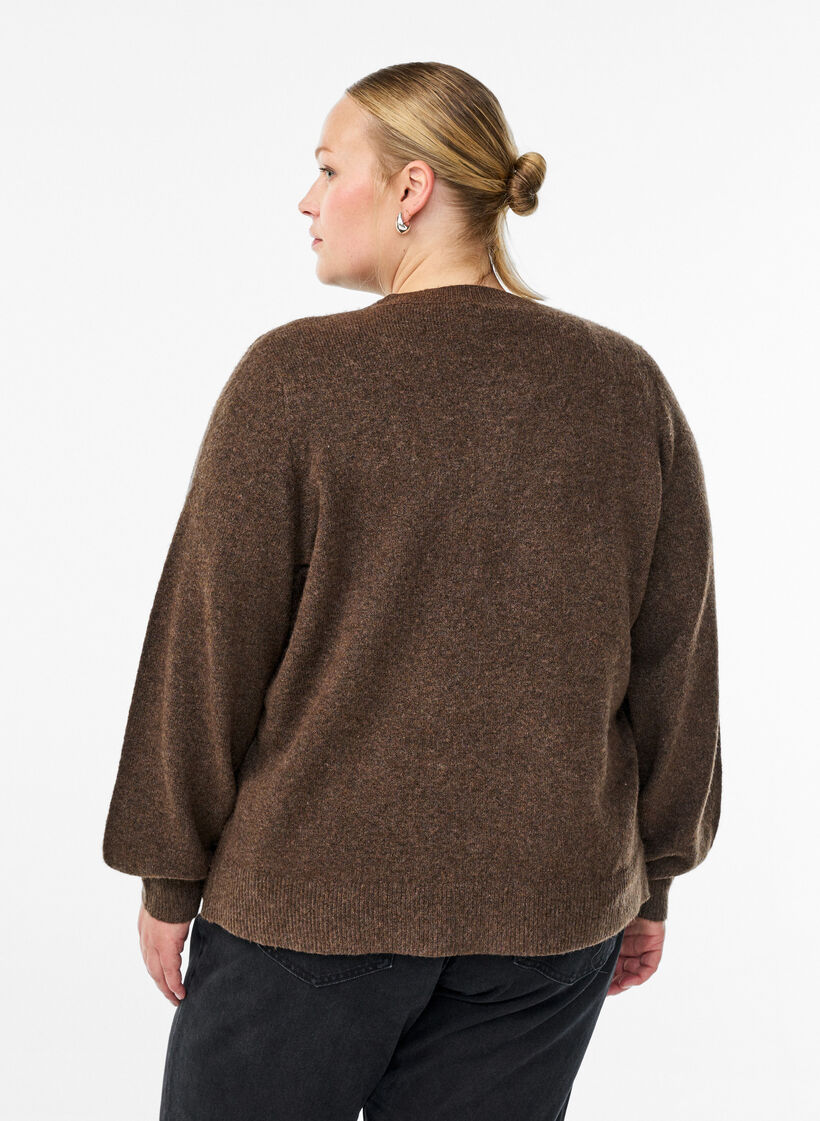 Cardigan in zacht breisel met goudkleurige knopen, Bruin, Model image number 2