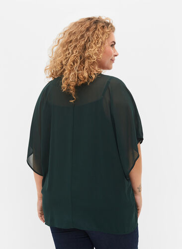 Bedrukte blouse met strikkoord en korte mouwen, Scarab, Model image number 1
