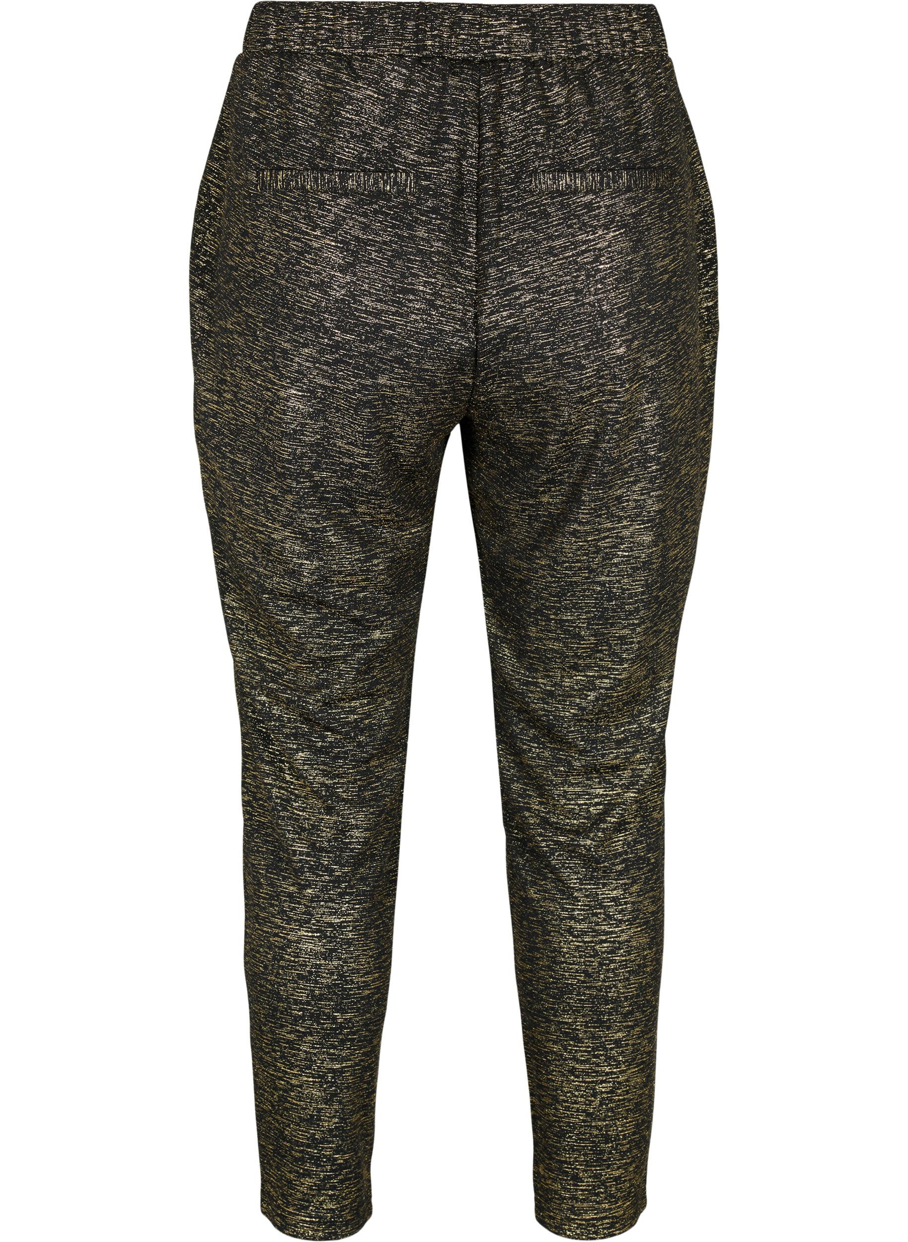 Zizzi Maddison broek met goudkleur en zakken, Black w. Gold, Packshot image number 1