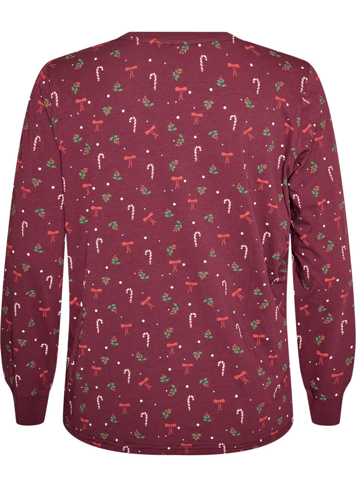 Nachtblouse met een print, Donker Bordeaux, Packshot image number 1
