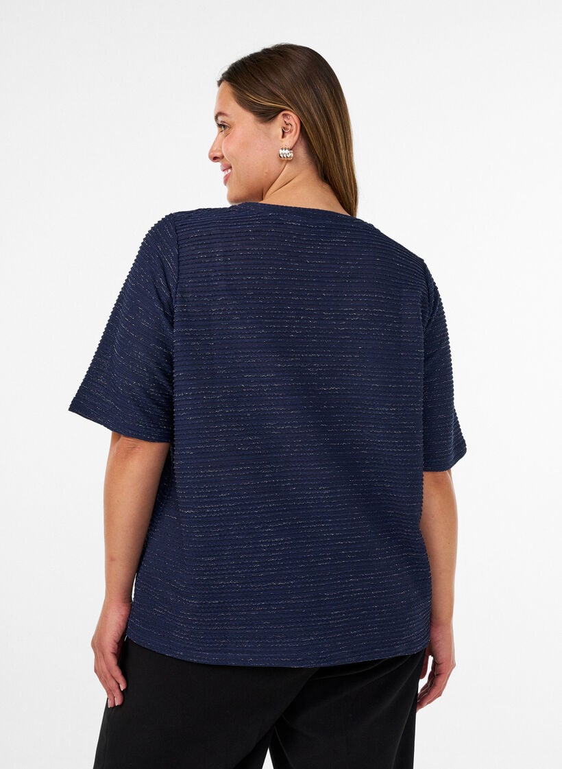 Blouse met structuur en glitter, Blauw, Model image number 2