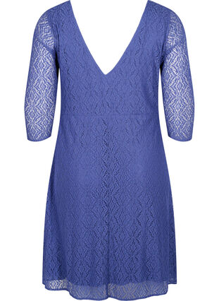 V-hals kanten jurk met 3/4 mouwen, Deep Cobalt, Packshot image number 1