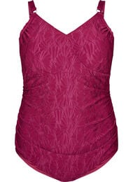 Badpak met wikkeldetail en ton-sur-ton bloementextuur, Rood