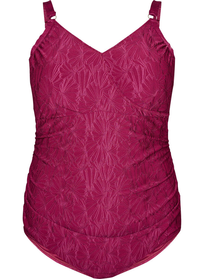 Badpak met wikkeldetail en ton-sur-ton bloementextuur, Rood, Packshot image number 0