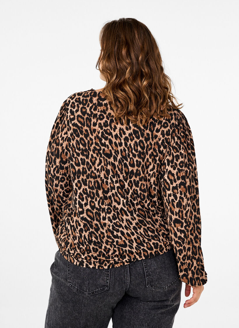 Blouse met lange mouwen en luipaardprint, Bruin, Model image number 2