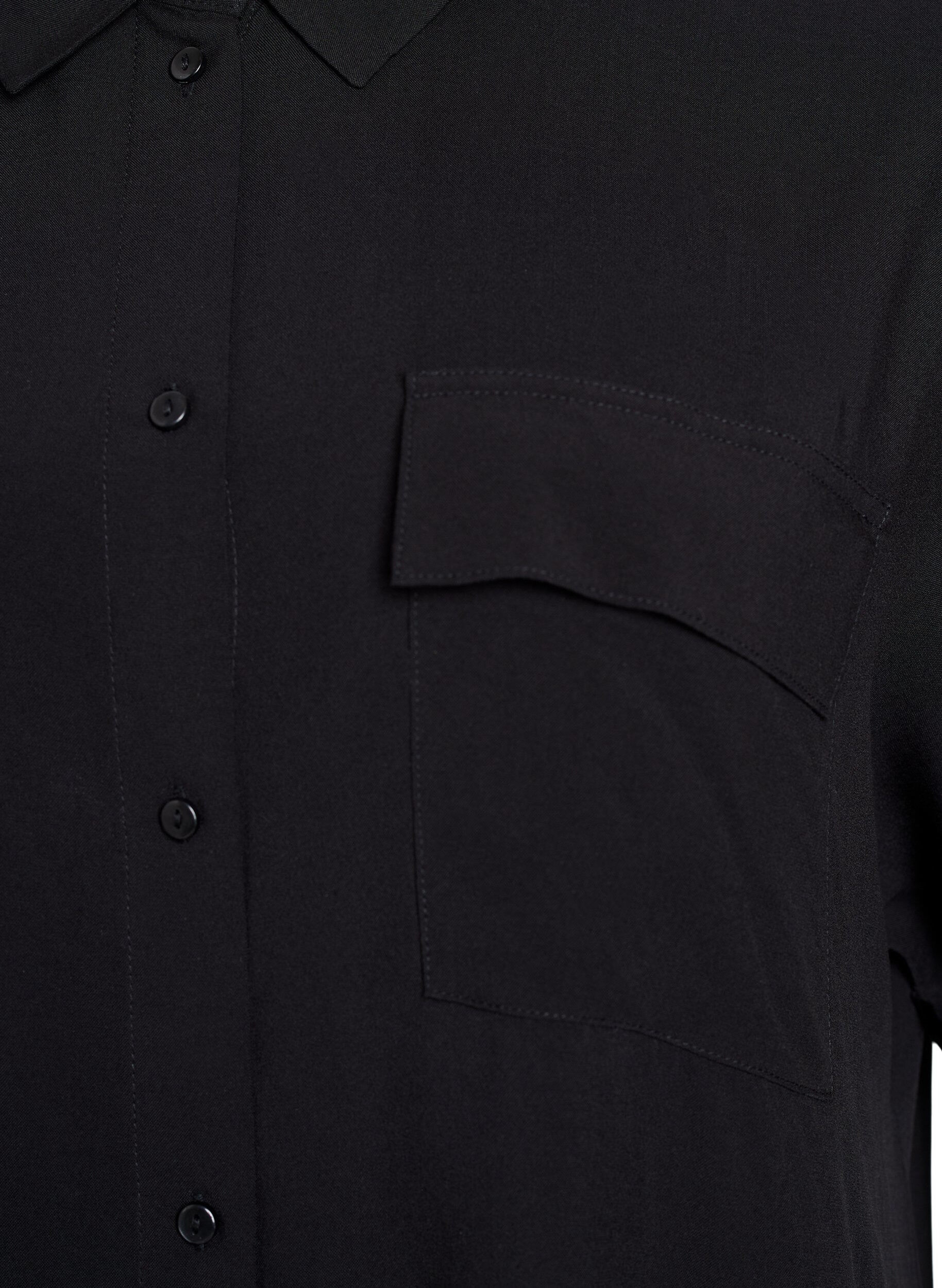 Zizzi Lange overhemdjurk met korte mouwen, Zwart, Packshot image number 2