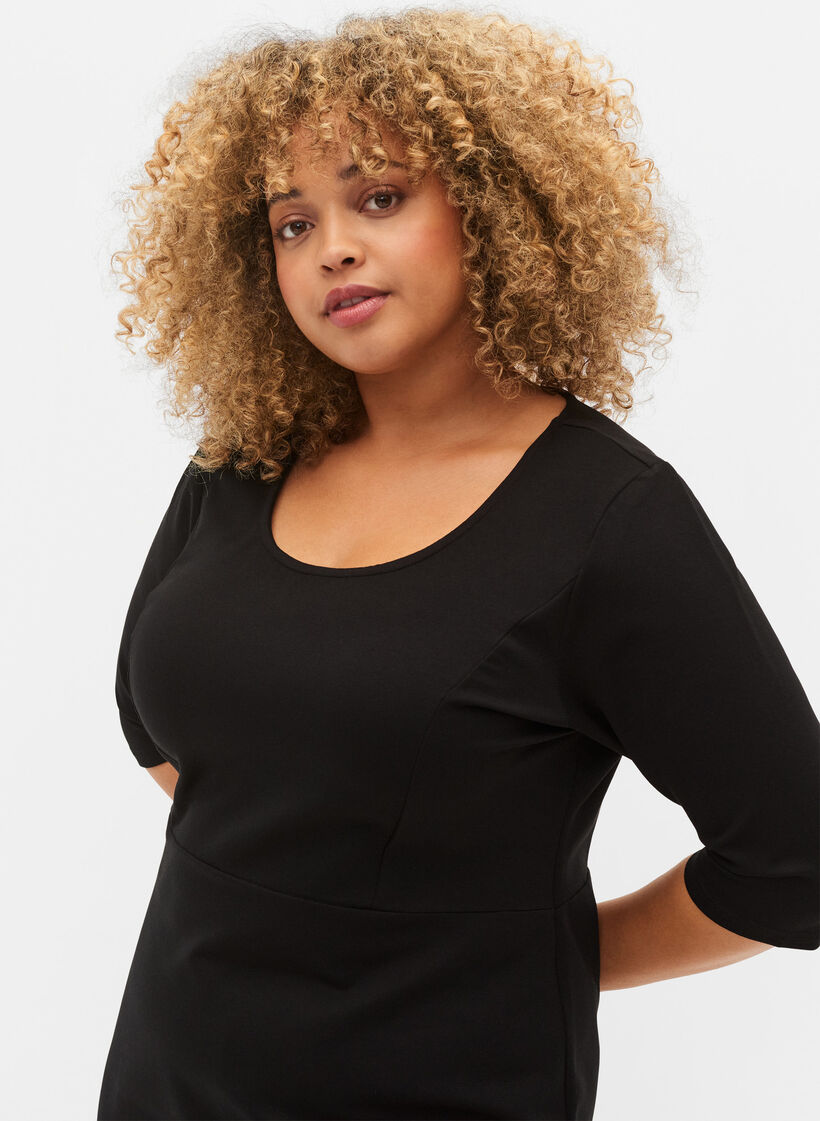 Effen jurk met 3/4-mouwen en split, Black, Model image number 2