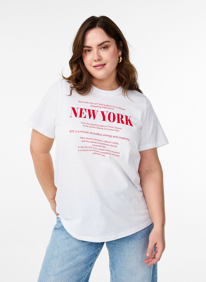 T-shirt met tekstprint en ronde hals, Wit, Model image number 0