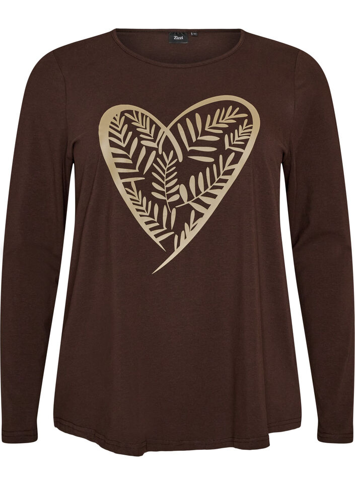 Katoenen pyjama top met hartjesprint, Bruin, Packshot image number 0
