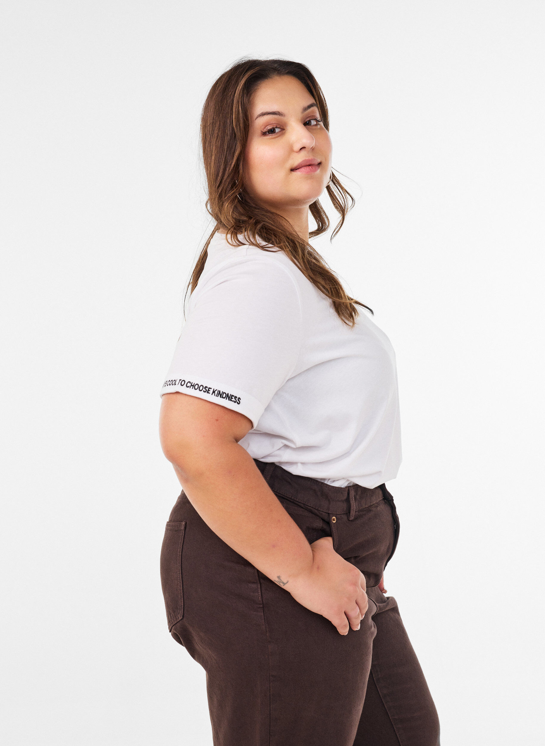 ZizziKatoenen T-shirt met geborduurde tekst, Wit, Model image number 3