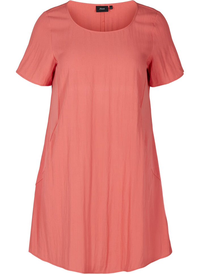 Viscose jurk met korte mouwen en zakken, Faded Rose, Packshot image number 0