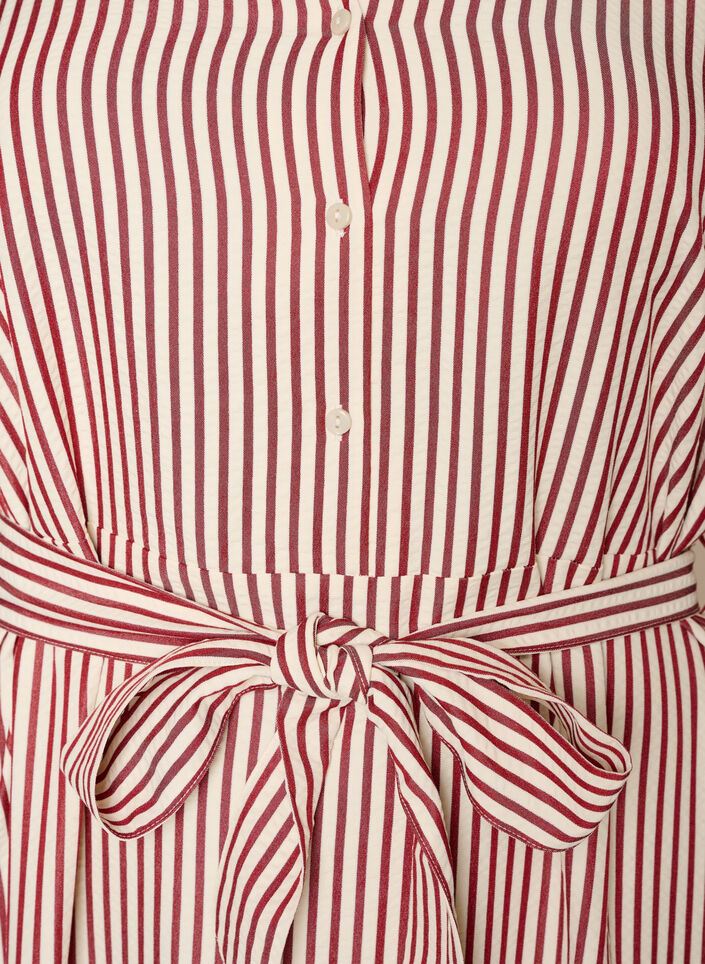 Enkellange overhemdjurk met strikceintuur en strepen, Rood, Packshot image number 2