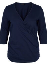 Katoenen blouse met 3/4 mouwen en wikkel, Night Sky