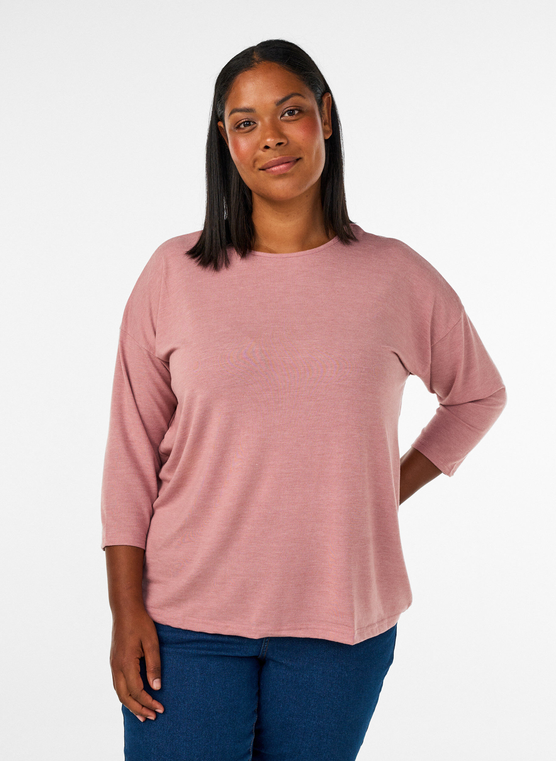Jersey blouse met 3/4 mouwen, Rood, Model