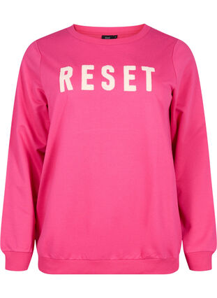 Sweatshirt met tekst, Fuchsia P. W. Reset, Packshot image number 0