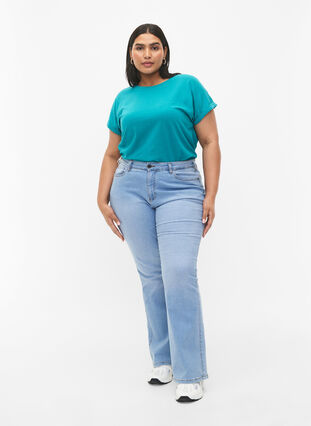 T-shirt met korte mouwen van katoenmix, Teal Blue, Model image number 2