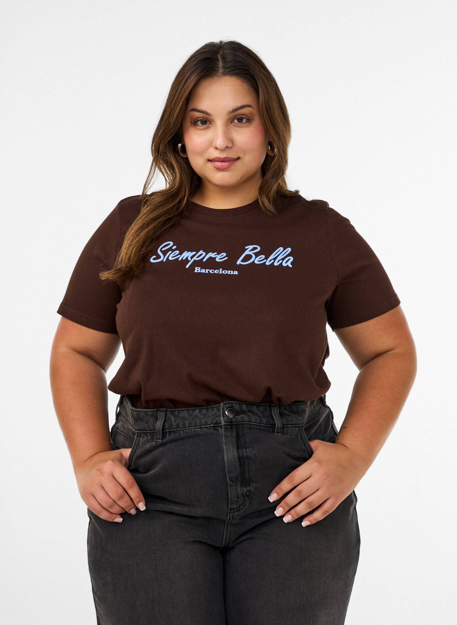 ZizziT-shirt van biologisch katoen met print, Bruin, Model image number 0