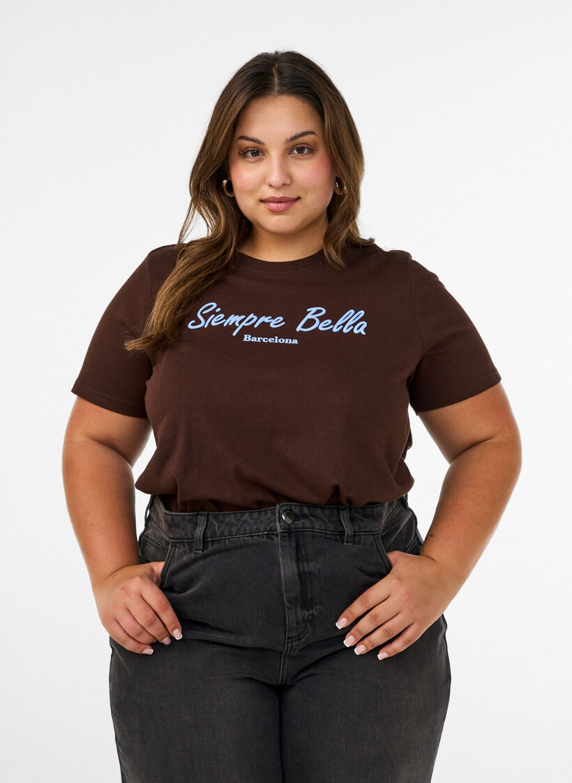 T-shirt van biologisch katoen met print, Bruin, Model image number 0