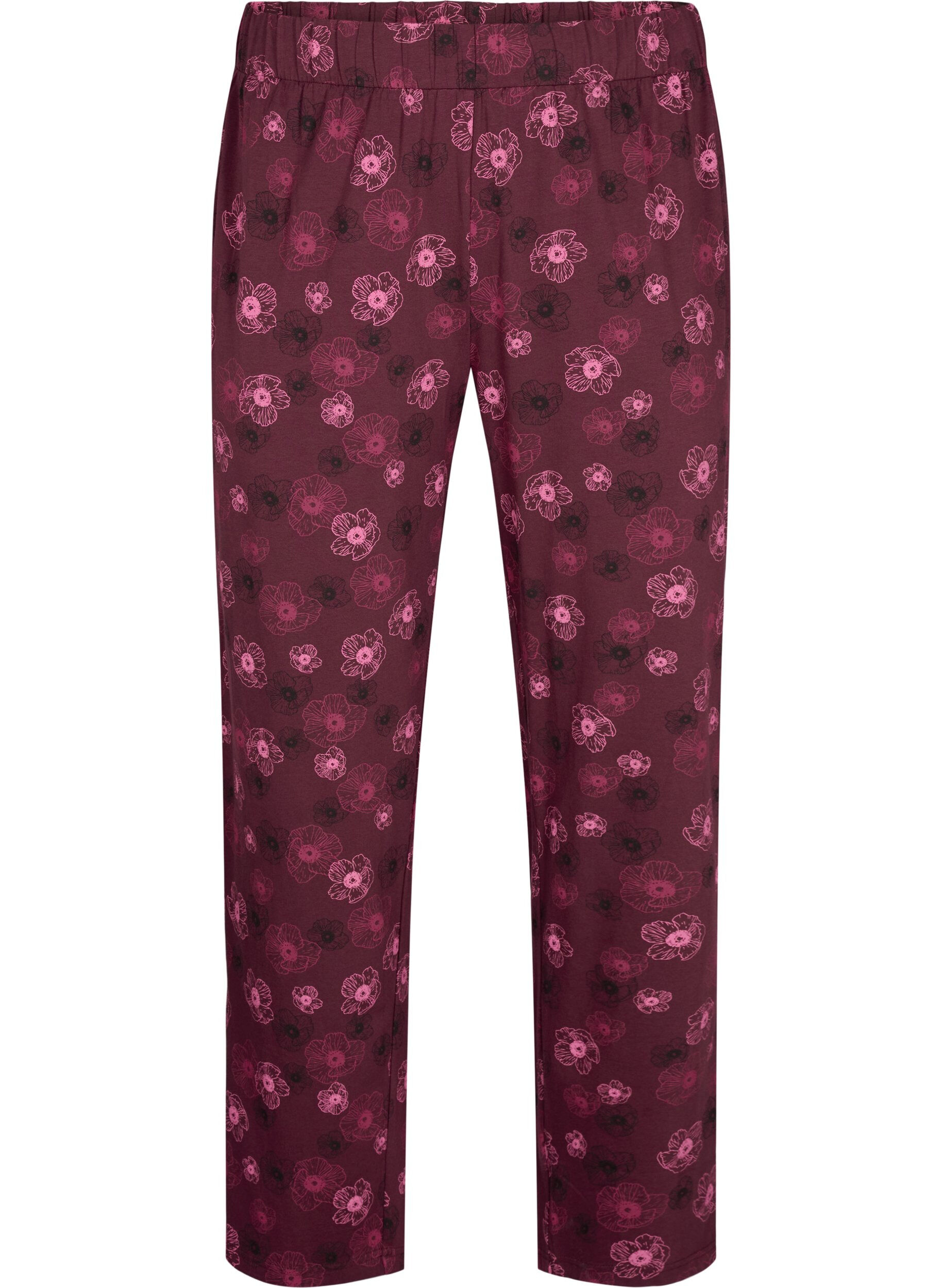Zizzi Kleren pyjama broek met print, Donker Bordeaux, Packshot image number 0