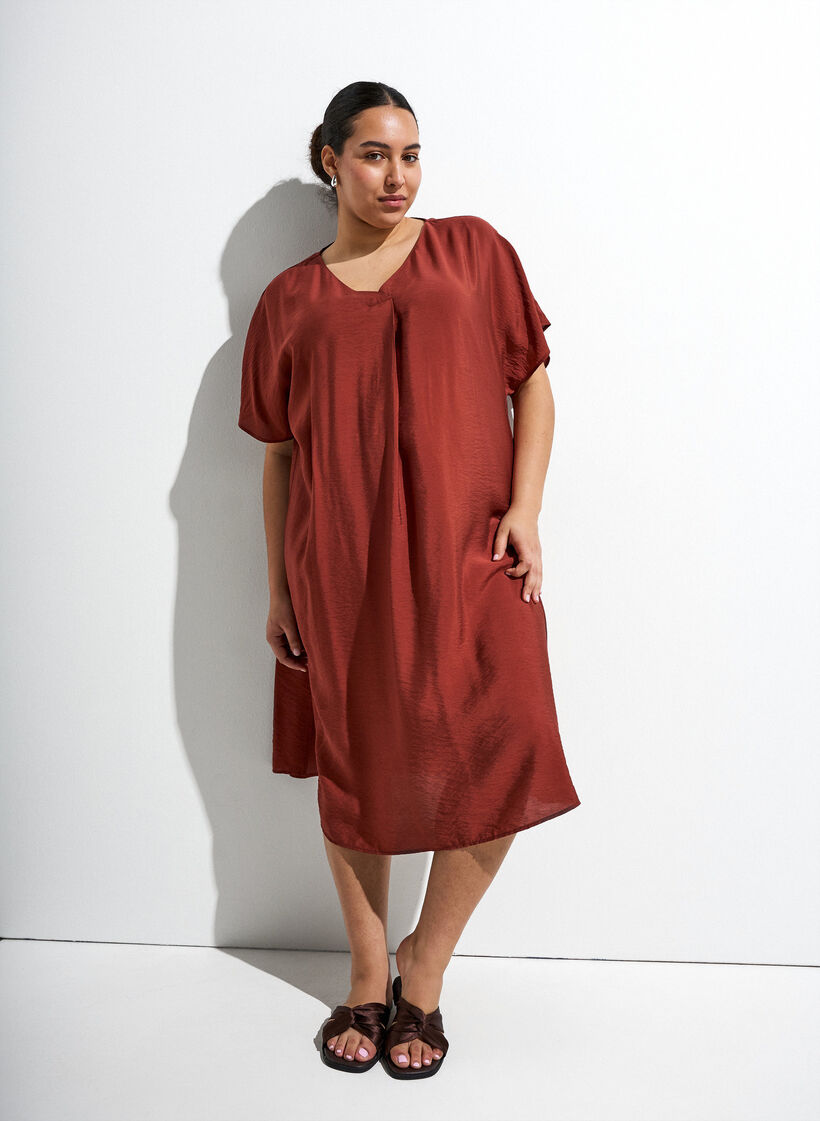 Jurk met V-hals van viscose, Rood, Image image number 0