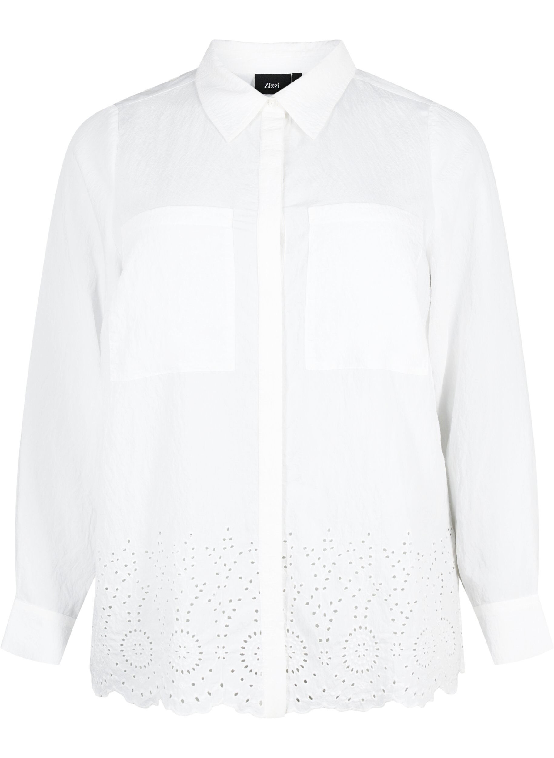 Zizzi Viscose overhemd met broderie anglaise, Bright White, Packshot image number 0