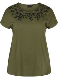 Katoenen t-shirt met print details, Ivy Green Mel Leaf