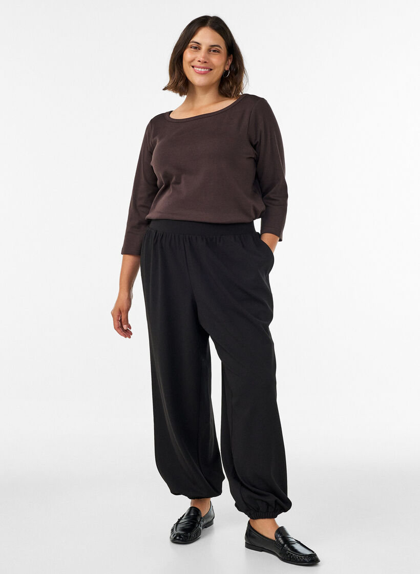 Basic T-shirt met boothals en 3/4-mouwen, Bruin, Model image number 1