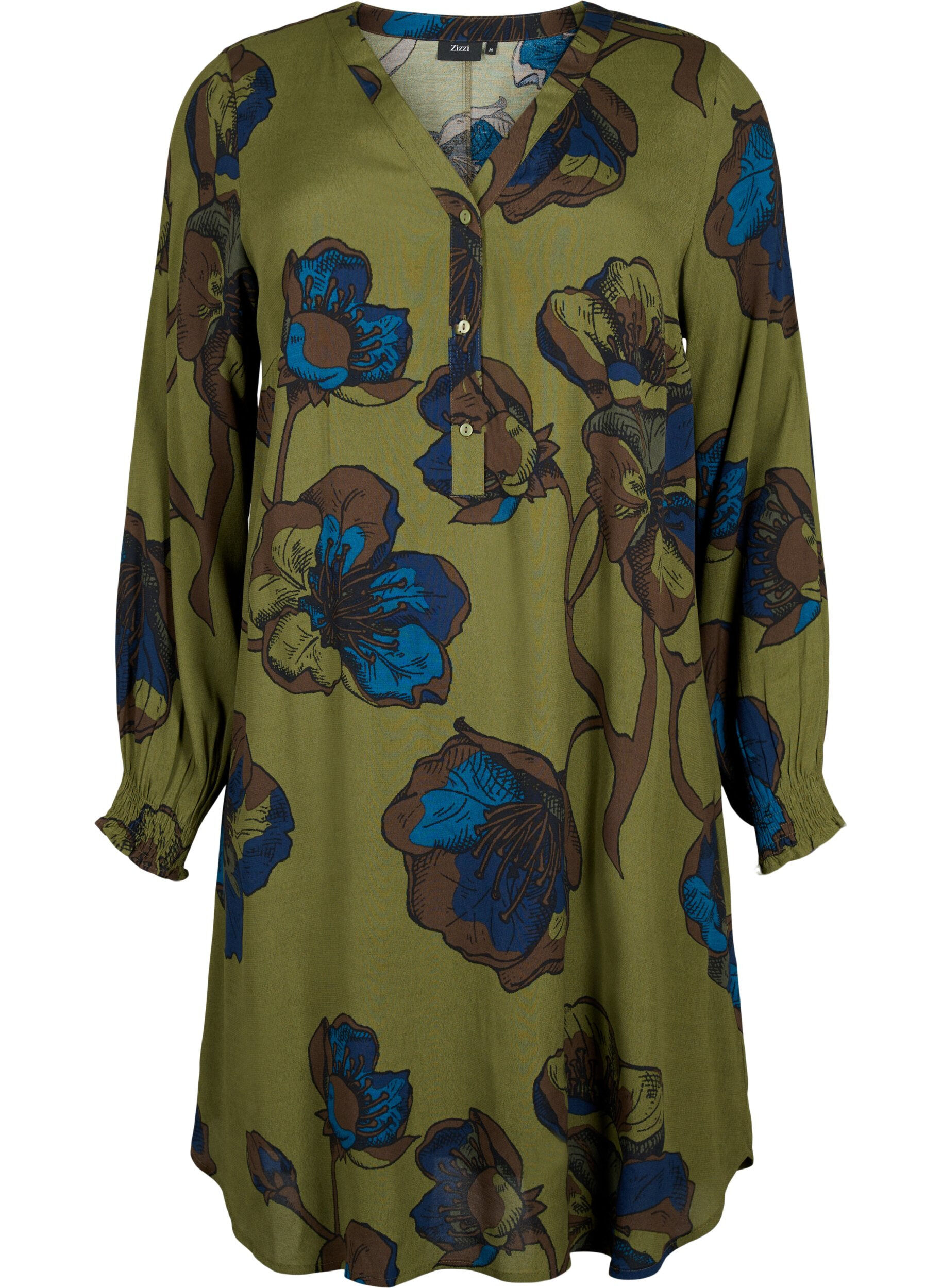 ZizziBedrukte jurk van viscose, Groen, Packshot image number 0