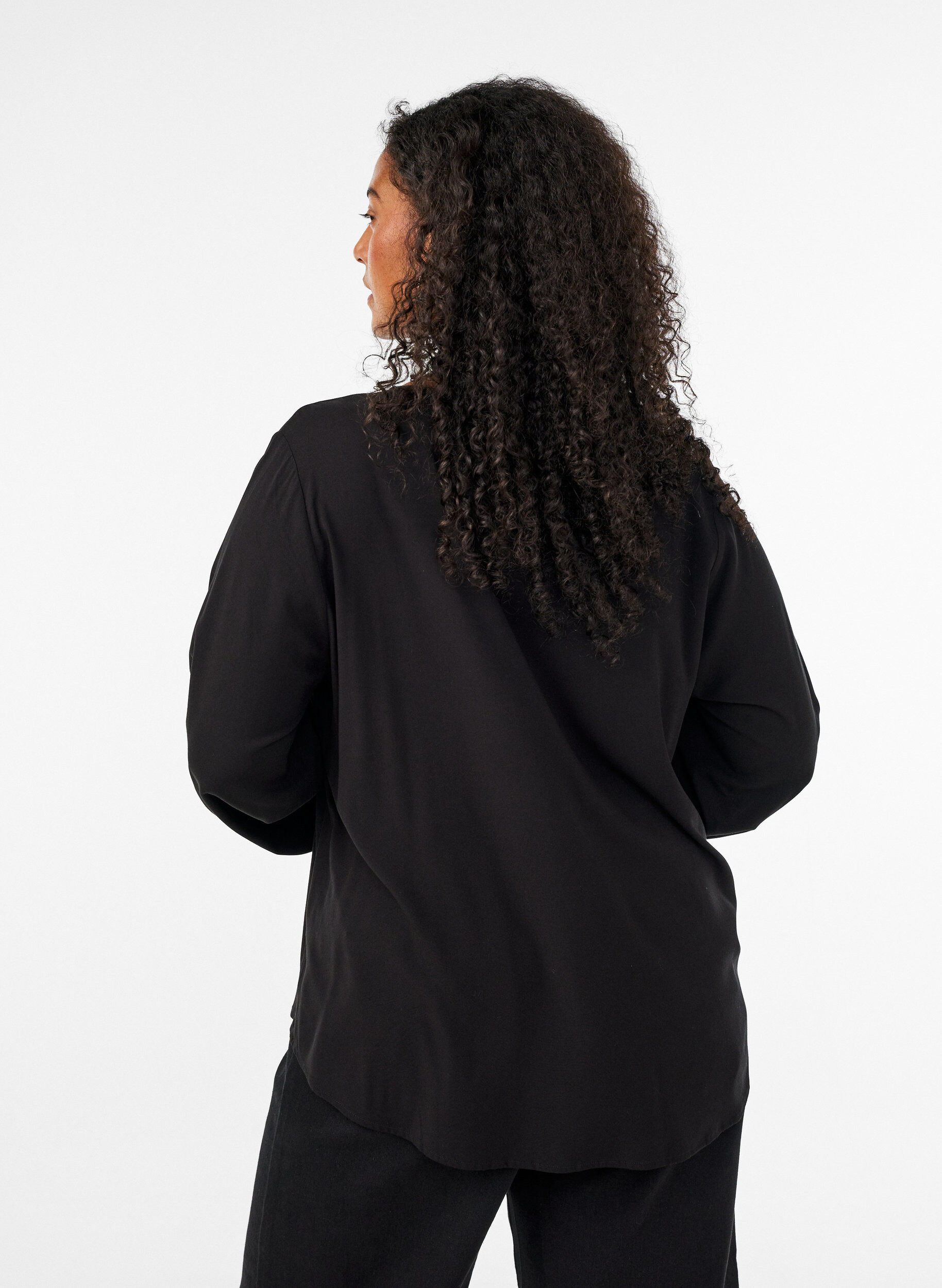 ZizziViscose blouse met V-hals en lange mouwen, Zwart, Model image number 2