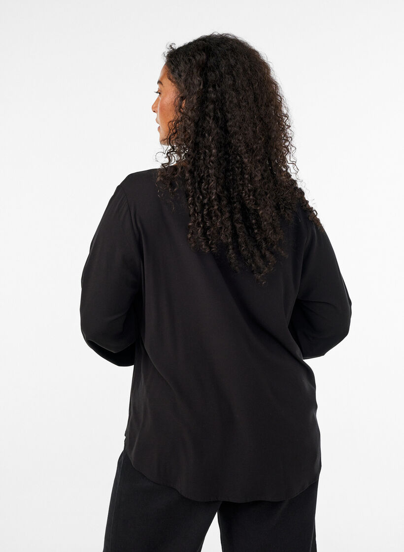 Viscose blouse met V-hals en lange mouwen, Zwart, Model image number 2