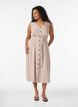 Mouwloze gestreepte midi jurk in linnen en viscose, Beige, Model image number 0