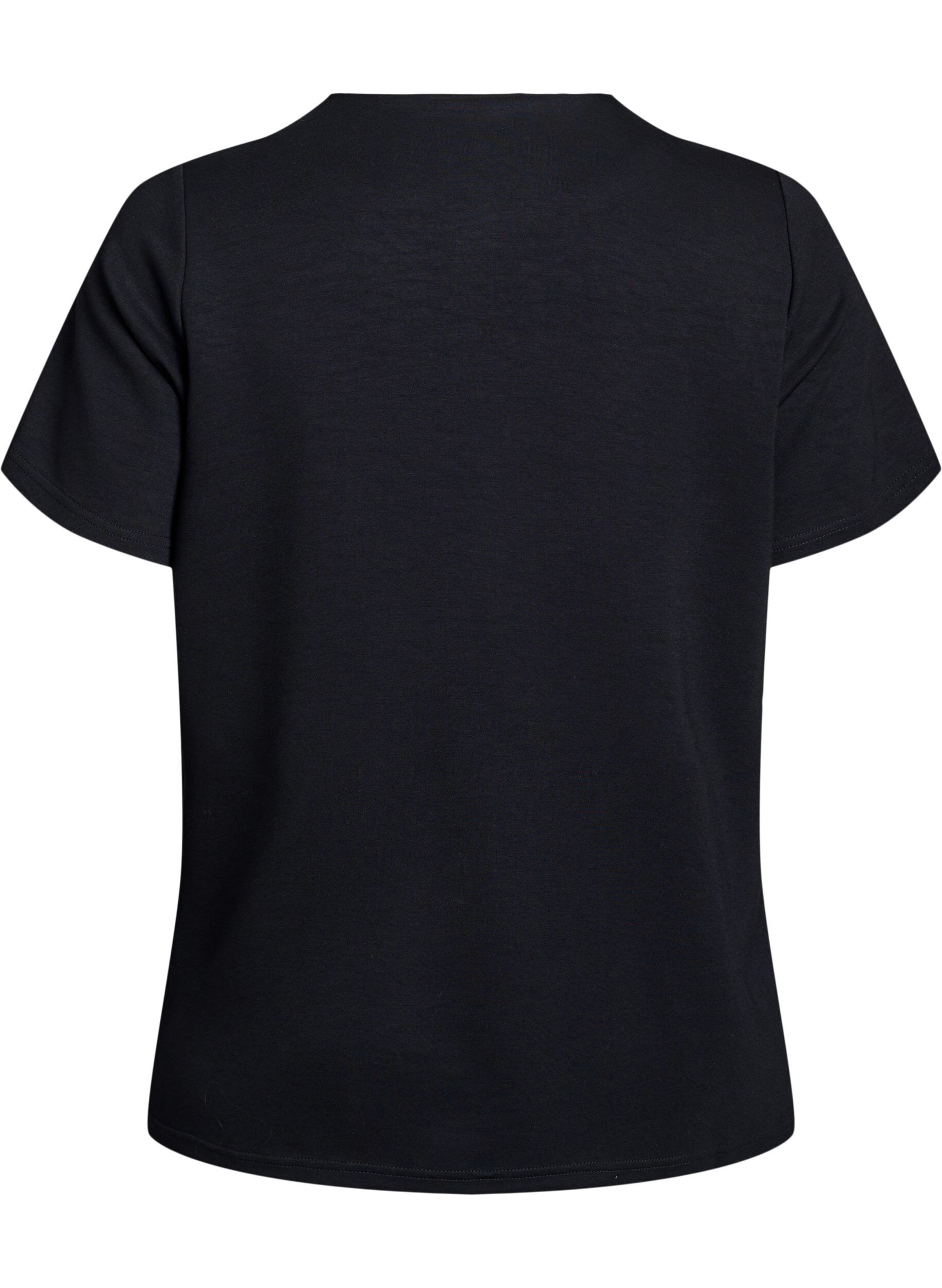 Zizzi Blouse met korte mouwen en knoopdetail, Zwart, Packshot image number 1