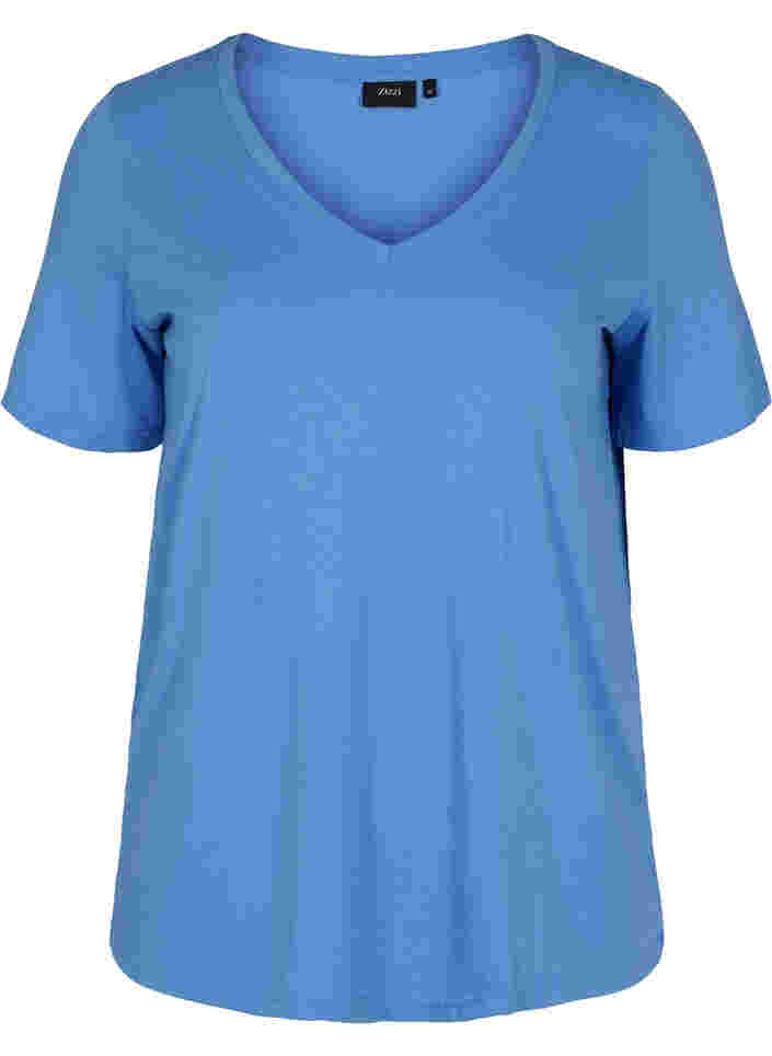 T-shirt in biologisch katoen met v-hals, Ultramarine