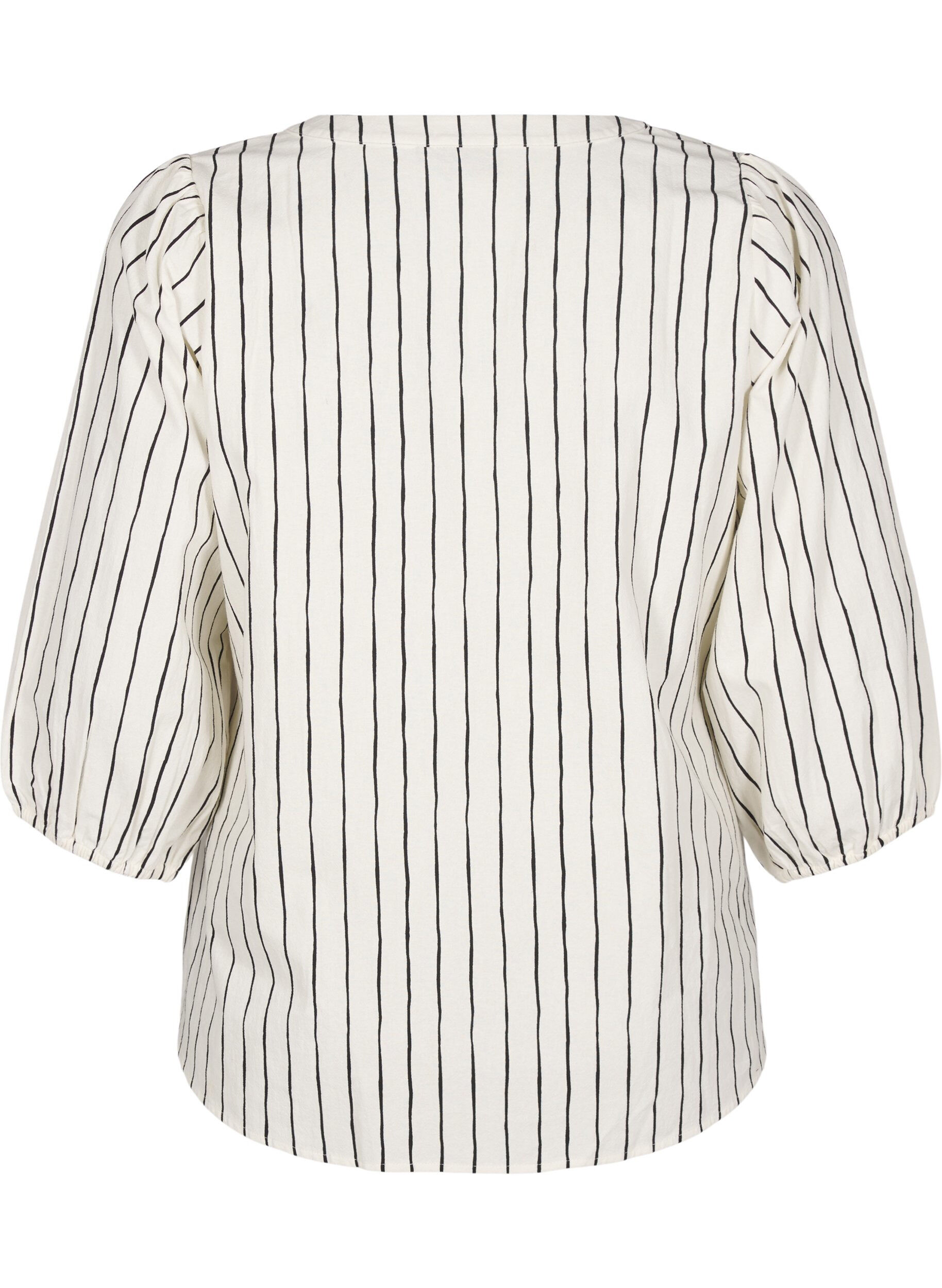 Zizzi Katoenen blouse met 3/4 mouwen en strepen, Eggnog Black Stripe, Packshot image number 1