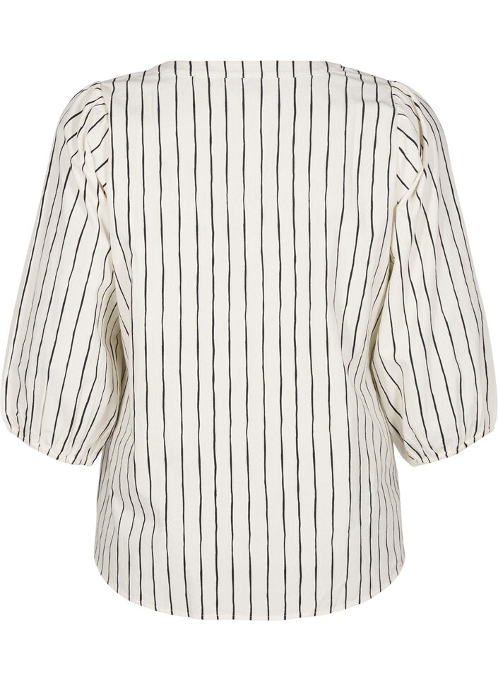 Katoenen blouse met 3/4 mouwen en strepen, Eggnog Black Stripe, Packshot image number 1
