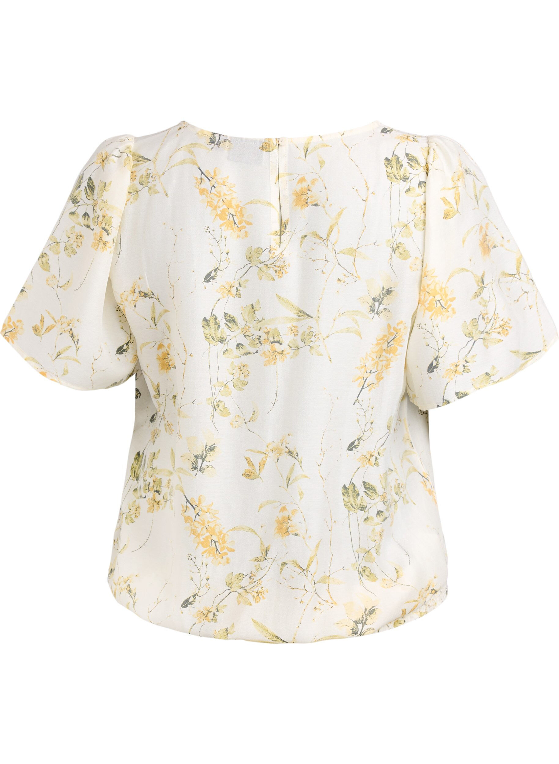 Zizzi Blouse met bloemenprint en vierkante hals, Geel, Packshot image number 1