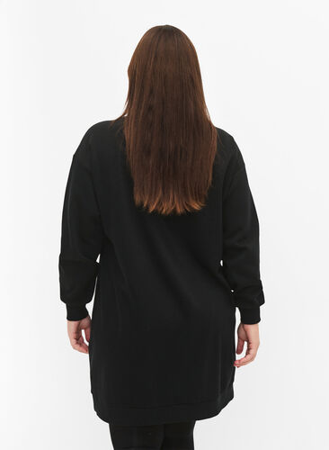 Sweater-jurk met geborduurde details, Black, Model image number 1