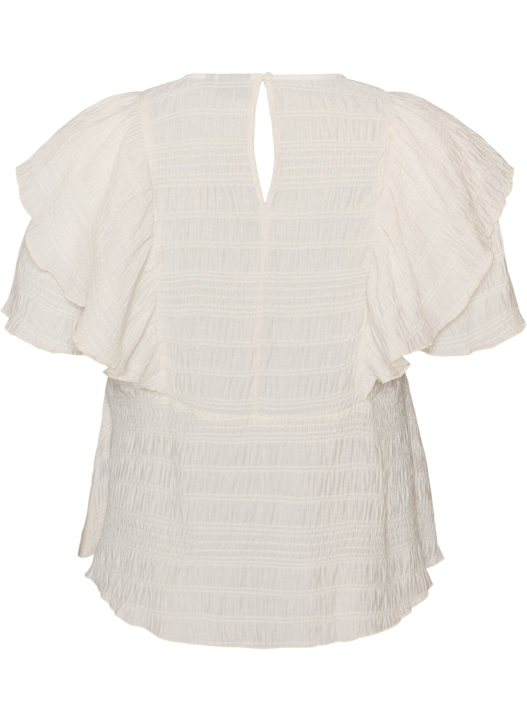 ZizziBlouse met smockstructuur en ruchesmouwen, Vanille, Packshot image number 1
