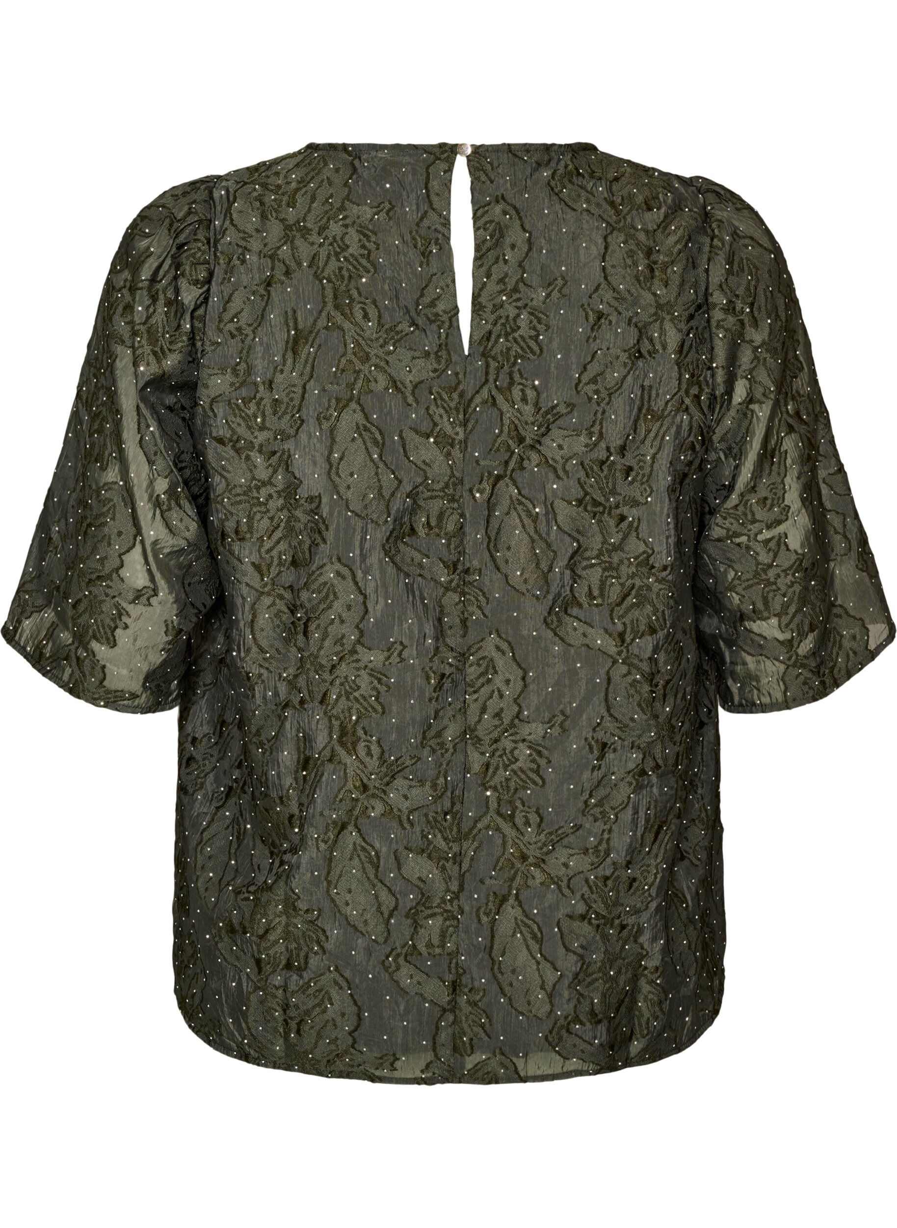 ZizziJacquard blouse met sprankelende details en pofmouwen, Groen, Packshot image number 1