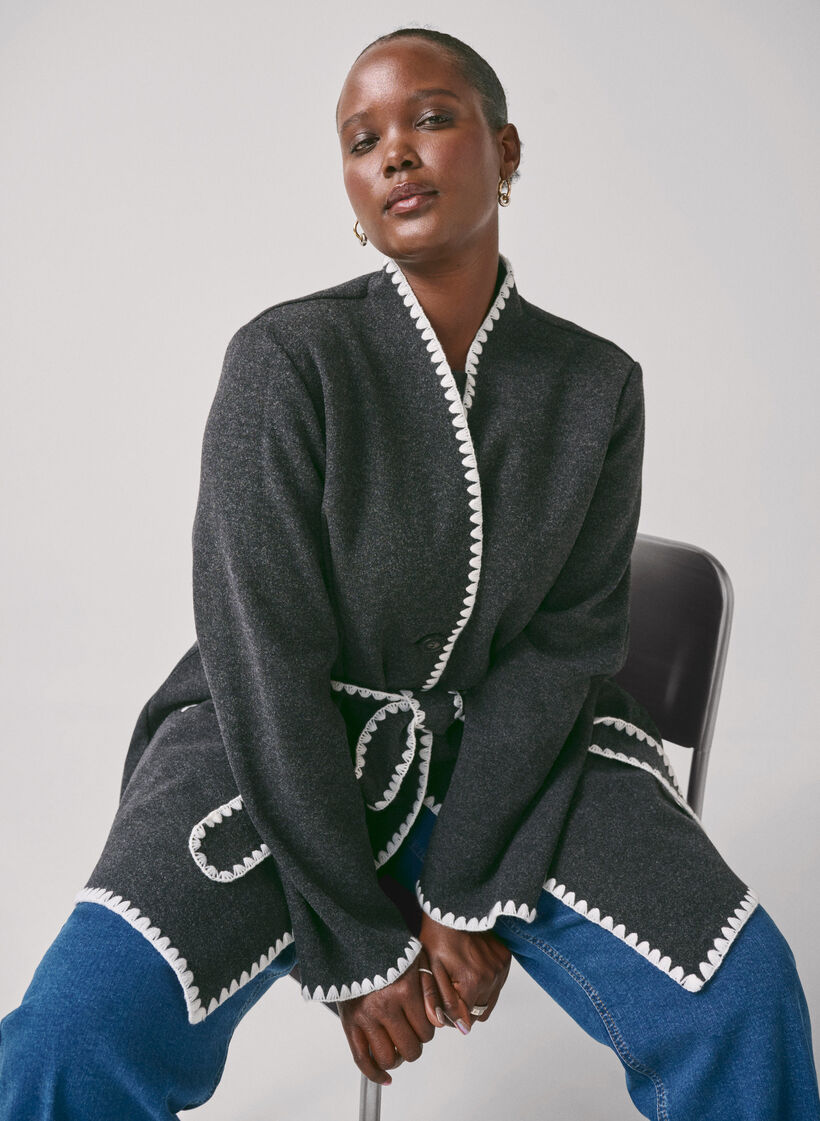 Jas met contrastkleurige randen, Dark Grey Melange, Image image number 0