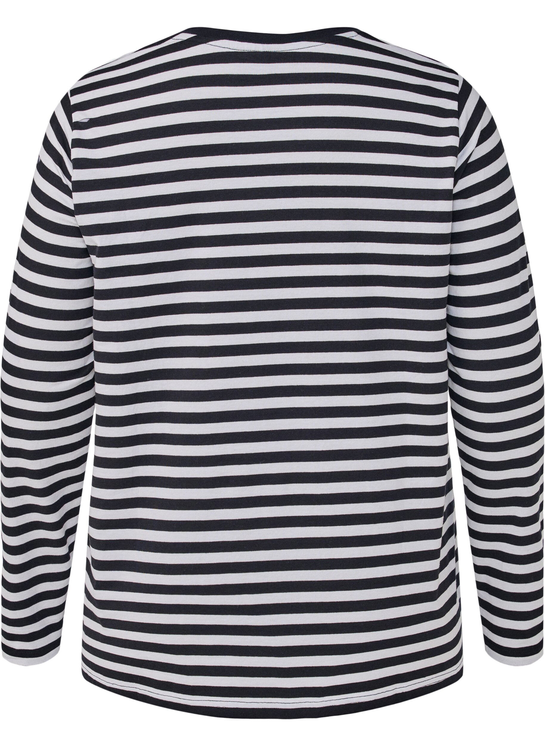 Zizzi Gestreepte blouse met motief, White w.Black Stripe, Packshot image number 1