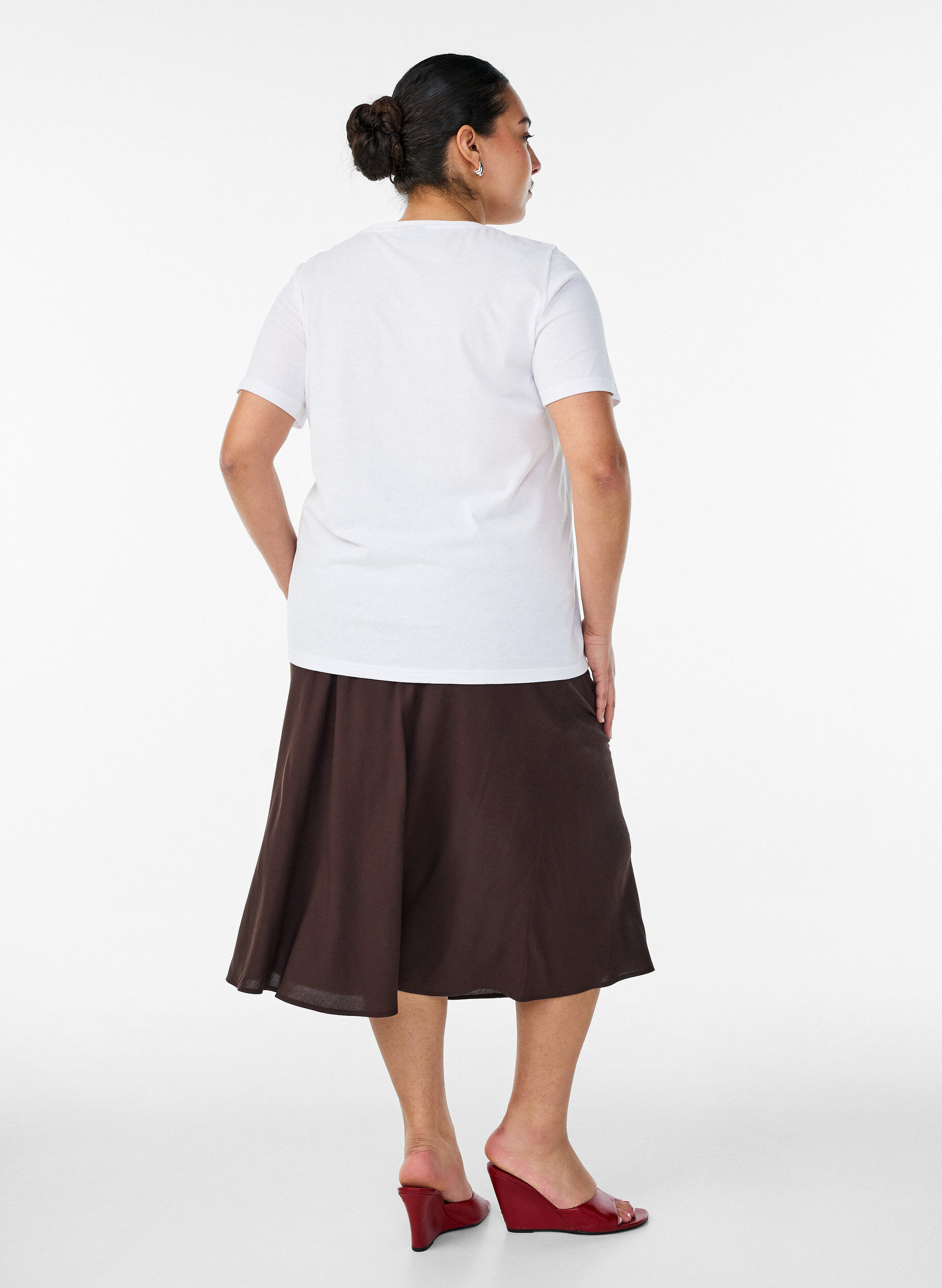 ZizziViscose rok met een elastische taille, Bruin, Model image number 1