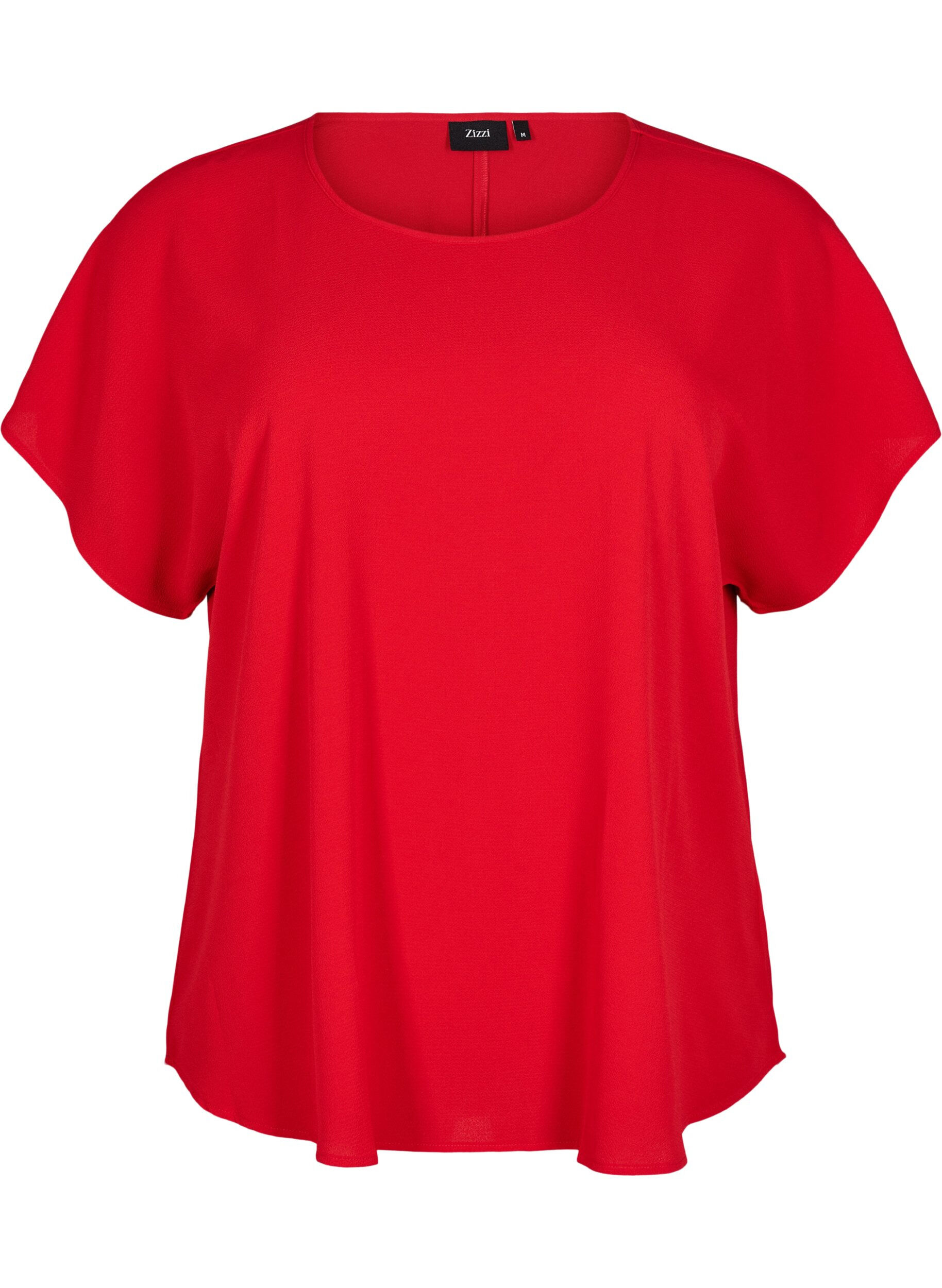 Zizzi Blouse met korte mouwen en een ronde halslijn, Rood, Packshot image number 0