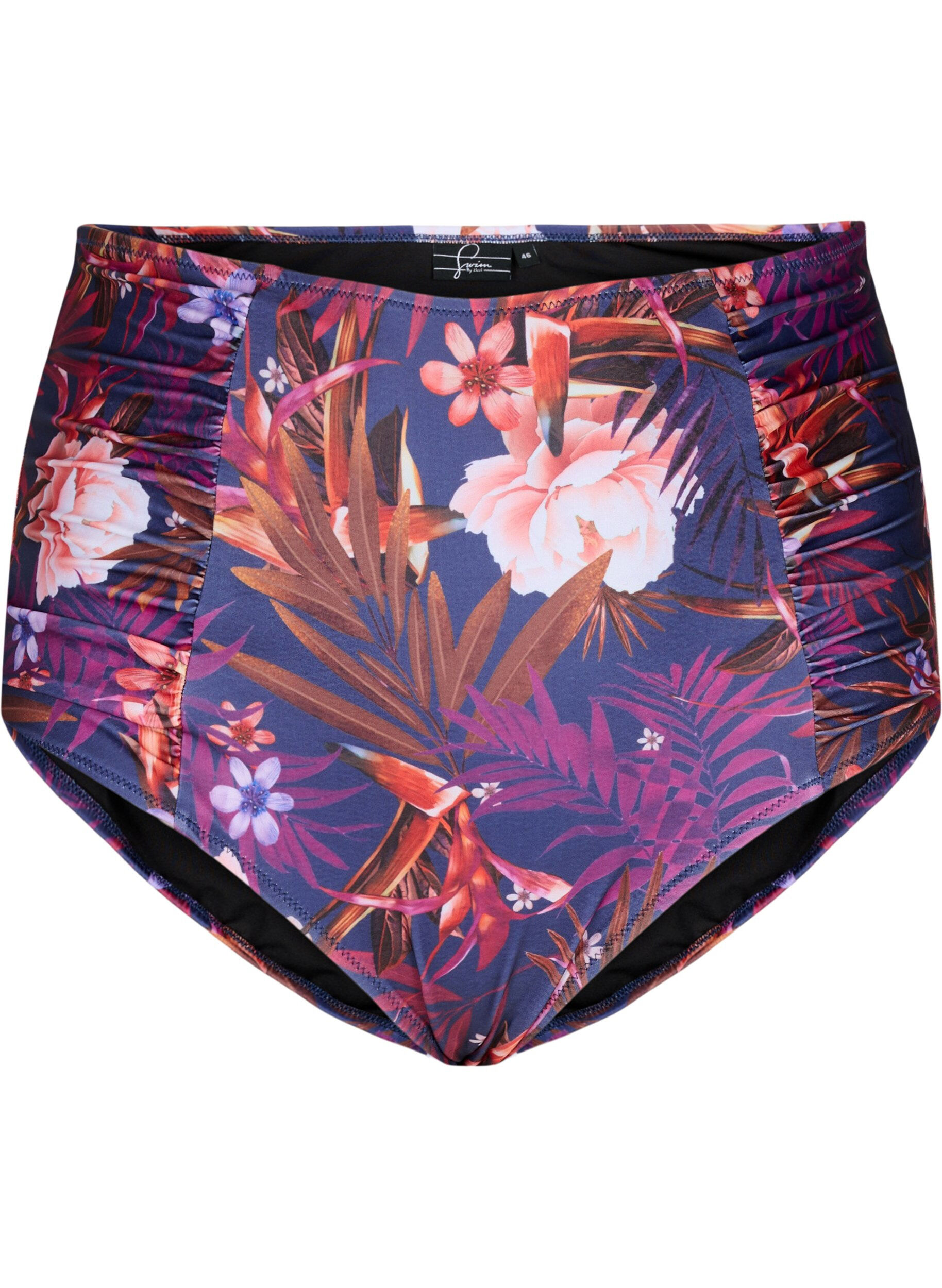 Zizzi Bikinibroekje met bloemen en hoge taille, Paars, Packshot image number 0