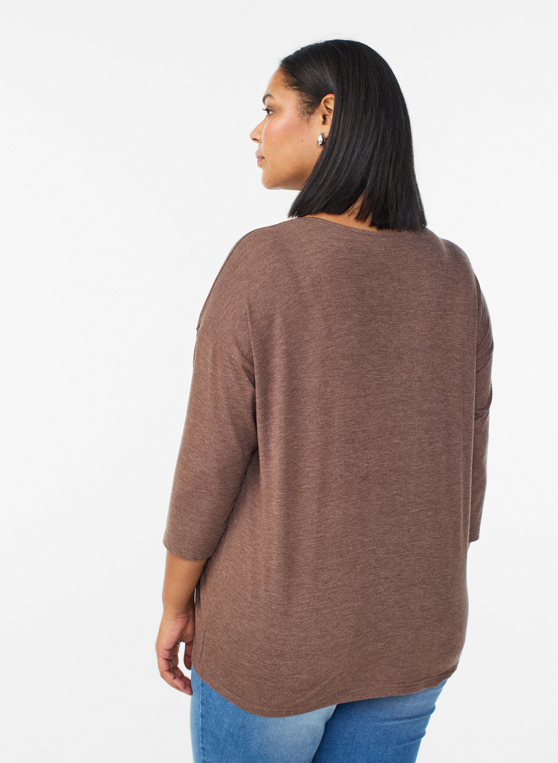 ZizziJersey blouse met 3/4 mouwen, Bruin, Model image number 2
