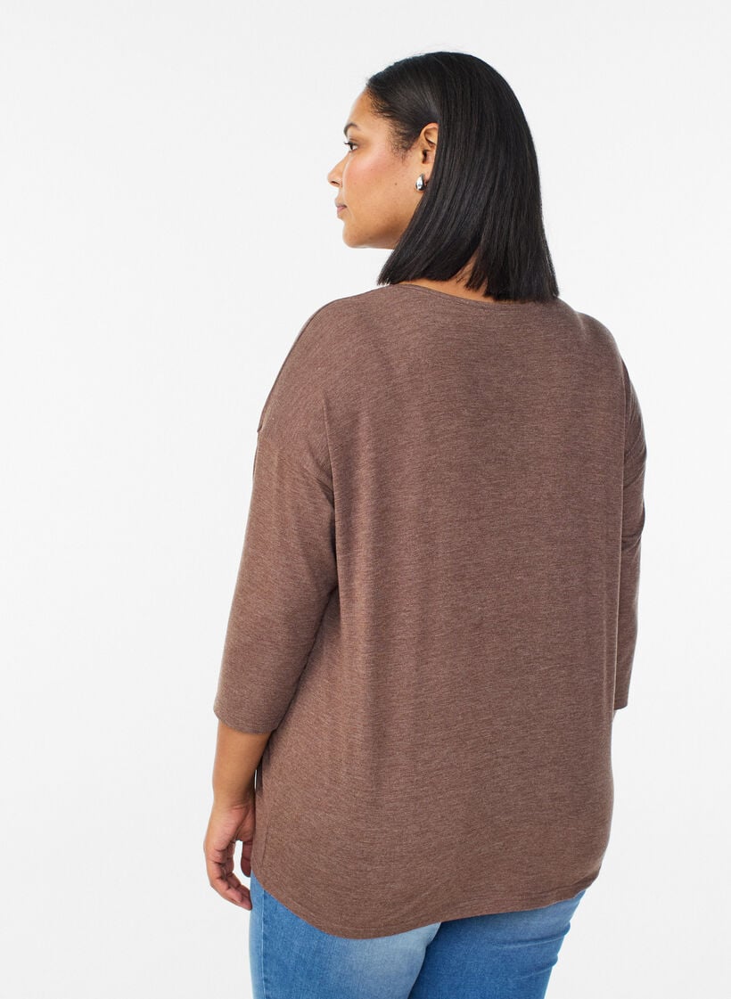 Jersey blouse met 3/4 mouwen, Bruin, Model image number 2
