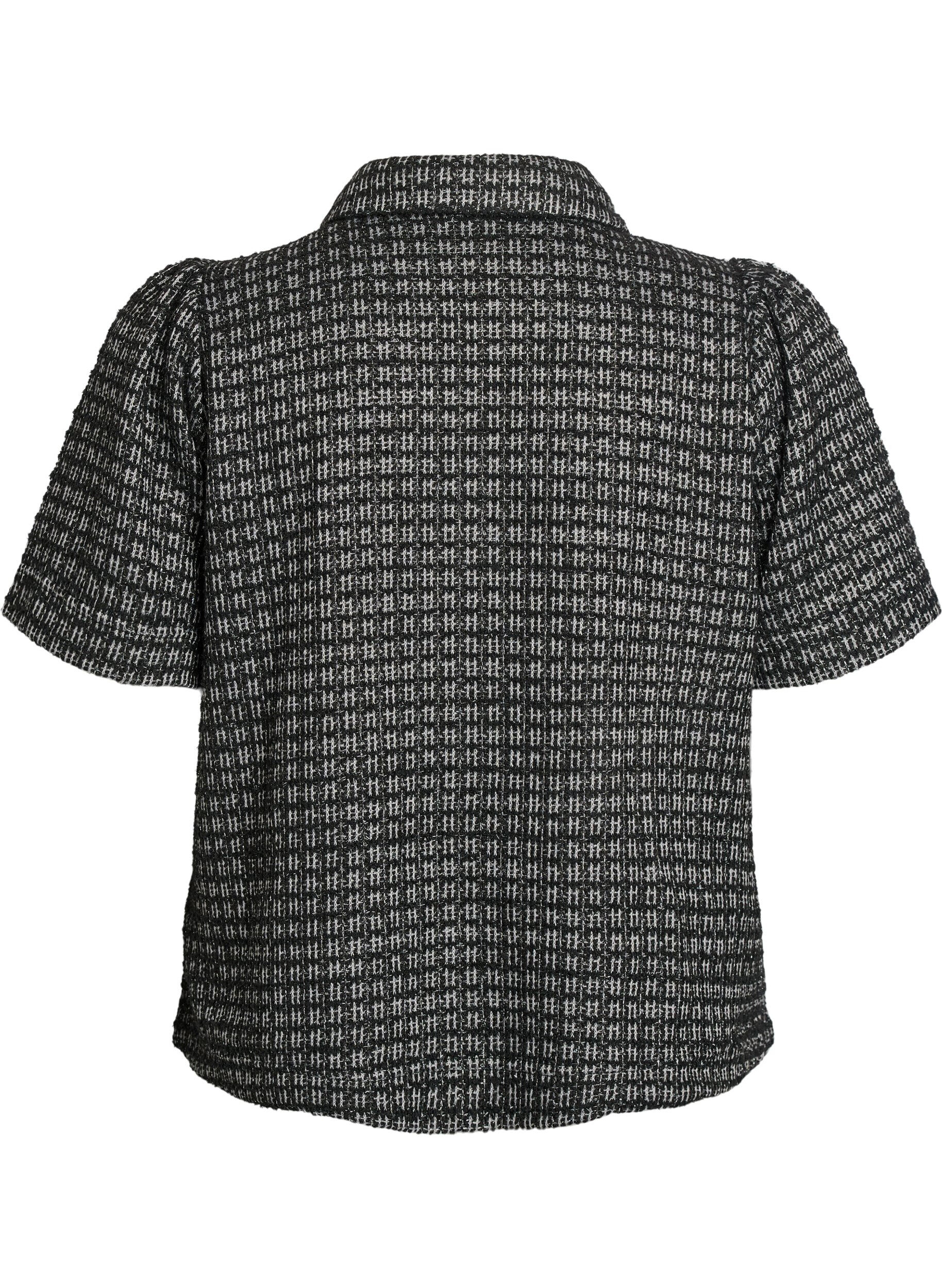 Zizzi Boucl&eacute; shirtblouse met korte mouwen, Zwart, Packshot image number 1