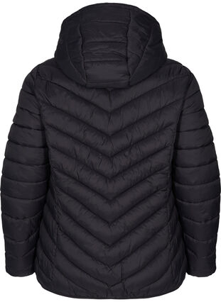 Gewatteerd lichte jas met capuchon en zakken, Black, Packshot image number 1