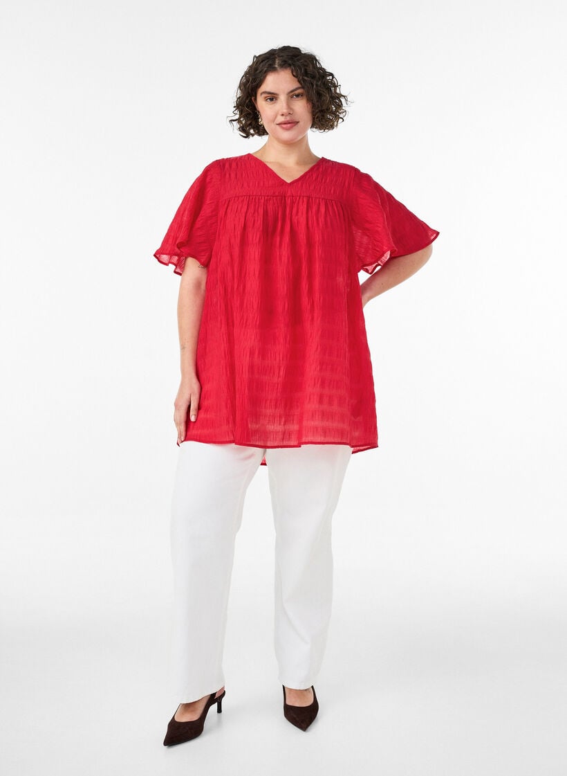 Tuniek in lyocell met vlindermouwen, Rood, Model image number 1